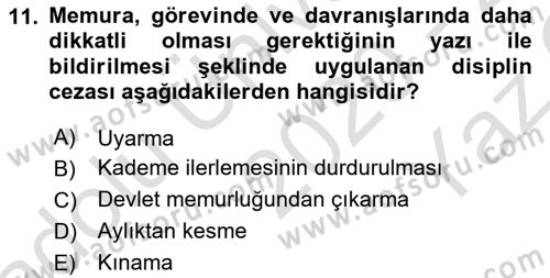 Kamu Personel Hukuku Dersi 2020 - 2021 Yılı Yaz Okulu Sınav Soruları 11. Soru