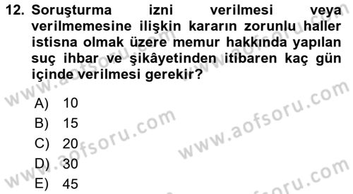 Kamu Personel Hukuku Dersi 2020 - 2021 Yılı Yaz Okulu Sınav Soruları 12. Soru