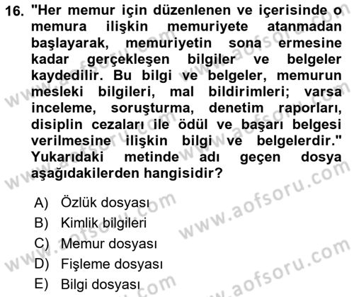 Kamu Personel Hukuku Dersi 2020 - 2021 Yılı Yaz Okulu Sınav Soruları 16. Soru
