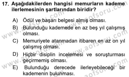 Kamu Personel Hukuku Dersi 2020 - 2021 Yılı Yaz Okulu Sınav Soruları 17. Soru