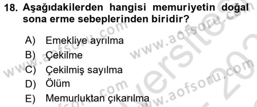 Kamu Personel Hukuku Dersi 2020 - 2021 Yılı Yaz Okulu Sınav Soruları 18. Soru