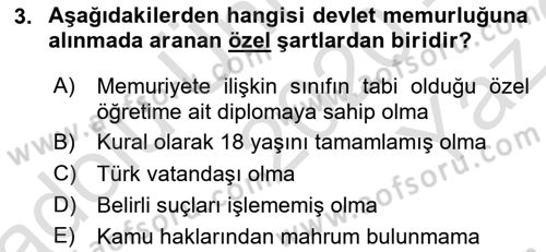 Kamu Personel Hukuku Dersi 2020 - 2021 Yılı Yaz Okulu Sınav Soruları 3. Soru