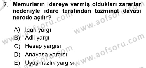 Kamu Personel Hukuku Dersi 2020 - 2021 Yılı Yaz Okulu Sınav Soruları 7. Soru