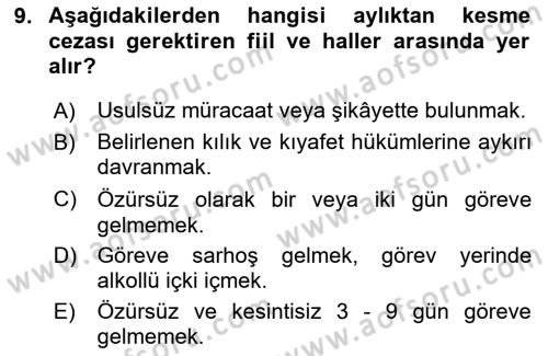 Kamu Personel Hukuku Dersi 2020 - 2021 Yılı Yaz Okulu Sınav Soruları 9. Soru