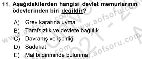 Kamu Personel Hukuku Dersi Ara Sınavı Deneme Sınav Soruları 11. Soru