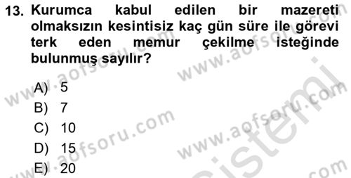 Kamu Personel Hukuku Dersi Ara Sınavı Deneme Sınav Soruları 13. Soru