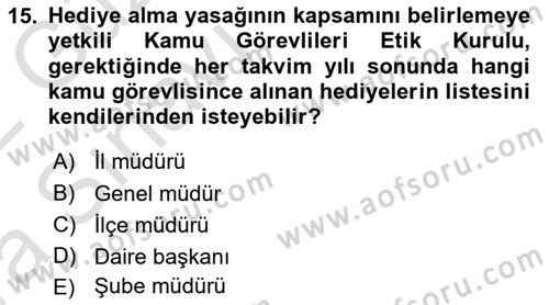 Kamu Personel Hukuku Dersi Ara Sınavı Deneme Sınav Soruları 15. Soru