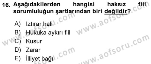 Kamu Personel Hukuku Dersi Ara Sınavı Deneme Sınav Soruları 16. Soru