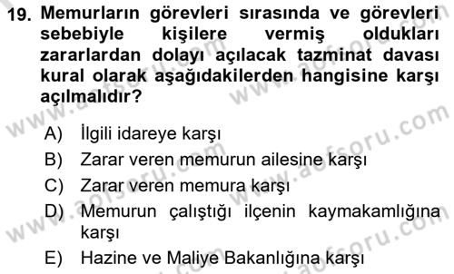 Kamu Personel Hukuku Dersi Ara Sınavı Deneme Sınav Soruları 19. Soru