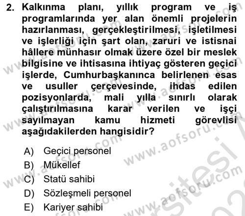 Kamu Personel Hukuku Dersi Ara Sınavı Deneme Sınav Soruları 2. Soru