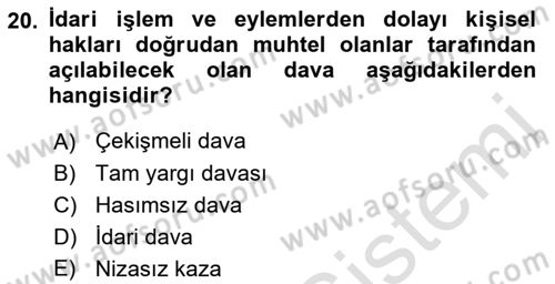 Kamu Personel Hukuku Dersi Ara Sınavı Deneme Sınav Soruları 20. Soru
