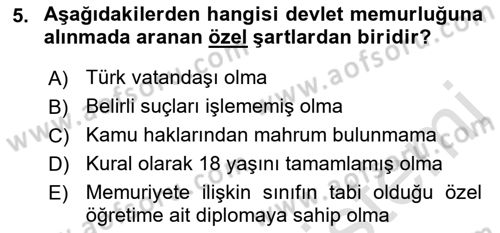 Kamu Personel Hukuku Dersi Ara Sınavı Deneme Sınav Soruları 5. Soru