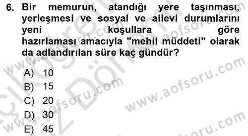 Kamu Personel Hukuku Dersi Ara Sınavı Deneme Sınav Soruları 6. Soru