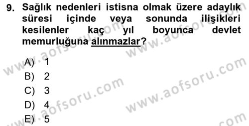 Kamu Personel Hukuku Dersi Ara Sınavı Deneme Sınav Soruları 9. Soru
