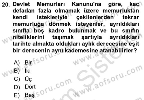 Kamu Personel Hukuku Dersi 2021 - 2022 Yılı (Final) Dönem Sonu Sınav Soruları 20. Soru