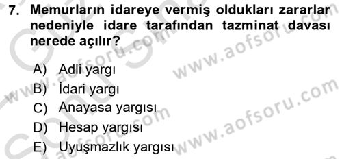 Kamu Personel Hukuku Dersi 2021 - 2022 Yılı (Final) Dönem Sonu Sınav Soruları 7. Soru
