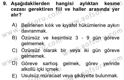 Kamu Personel Hukuku Dersi 2021 - 2022 Yılı (Final) Dönem Sonu Sınav Soruları 9. Soru
