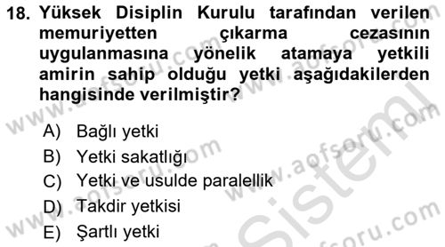 Kamu Personel Hukuku Dersi 2021 - 2022 Yılı Yaz Okulu Sınav Soruları 18. Soru