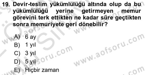 Kamu Personel Hukuku Dersi 2021 - 2022 Yılı Yaz Okulu Sınav Soruları 19. Soru
