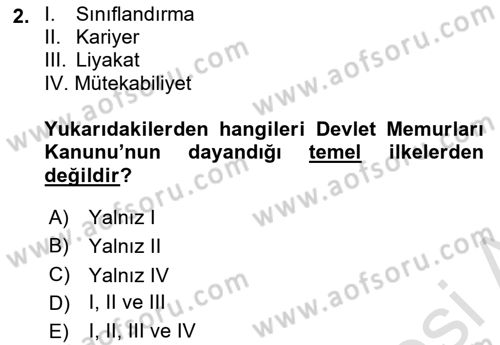 Kamu Personel Hukuku Dersi 2021 - 2022 Yılı Yaz Okulu Sınav Soruları 2. Soru