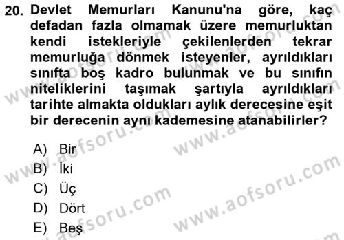 Kamu Personel Hukuku Dersi 2021 - 2022 Yılı Yaz Okulu Sınav Soruları 20. Soru