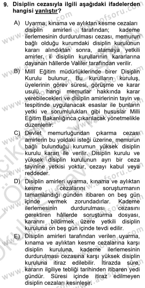 Kamu Personel Hukuku Dersi 2021 - 2022 Yılı Yaz Okulu Sınav Soruları 9. Soru