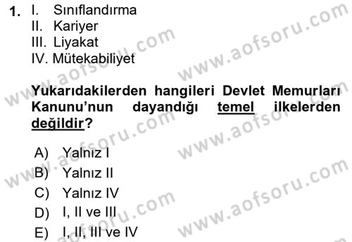 Kamu Personel Hukuku Dersi 2022 - 2023 Yılı (Vize) Ara Sınav Soruları 1. Soru