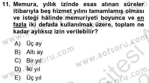 Kamu Personel Hukuku Dersi 2022 - 2023 Yılı (Vize) Ara Sınav Soruları 11. Soru