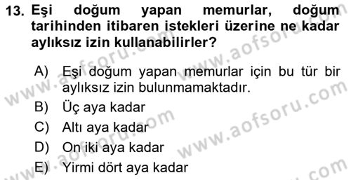 Kamu Personel Hukuku Dersi 2022 - 2023 Yılı (Vize) Ara Sınav Soruları 13. Soru