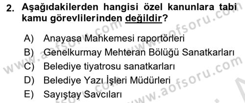 Kamu Personel Hukuku Dersi Ara Sınavı Deneme Sınav Soruları 2. Soru