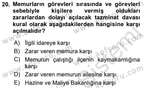 Kamu Personel Hukuku Dersi Ara Sınavı Deneme Sınav Soruları 20. Soru
