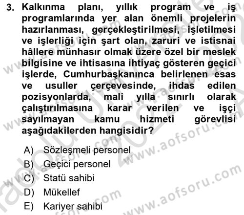 Kamu Personel Hukuku Dersi Ara Sınavı Deneme Sınav Soruları 3. Soru