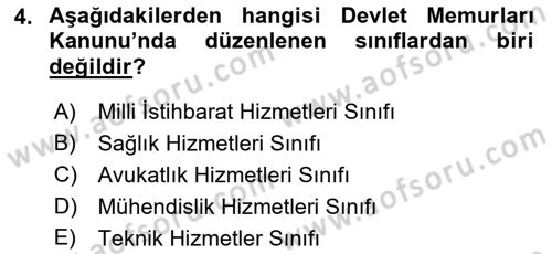 Kamu Personel Hukuku Dersi Ara Sınavı Deneme Sınav Soruları 4. Soru