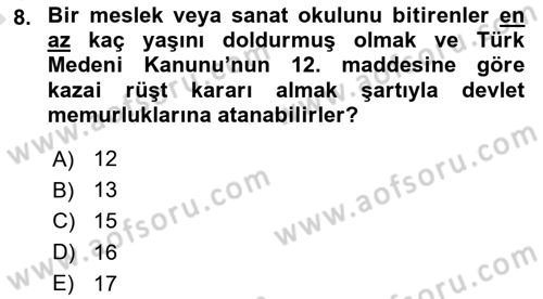 Kamu Personel Hukuku Dersi 2022 - 2023 Yılı (Vize) Ara Sınav Soruları 8. Soru