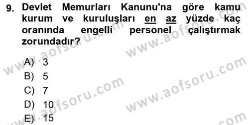 Kamu Personel Hukuku Dersi Ara Sınavı Deneme Sınav Soruları 9. Soru