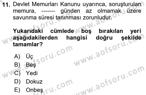 Kamu Personel Hukuku Dersi 2022 - 2023 Yılı (Final) Dönem Sonu Sınav Soruları 11. Soru