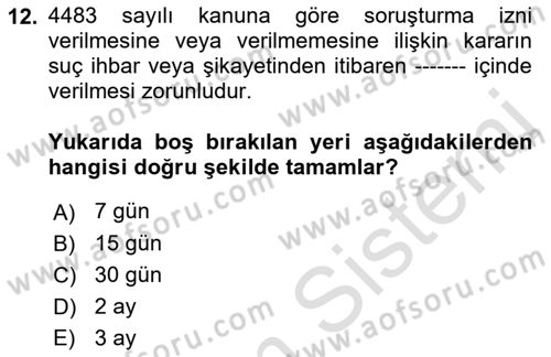 Kamu Personel Hukuku Dersi 2022 - 2023 Yılı (Final) Dönem Sonu Sınav Soruları 12. Soru