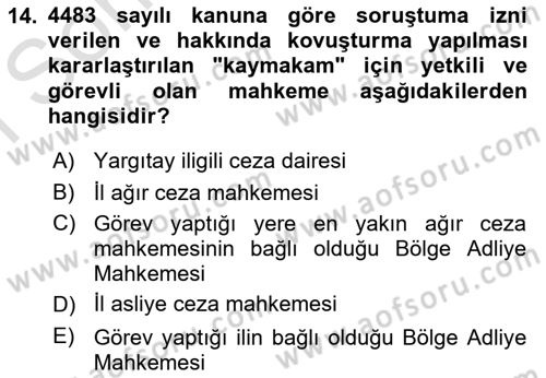 Kamu Personel Hukuku Dersi 2022 - 2023 Yılı (Final) Dönem Sonu Sınav Soruları 14. Soru