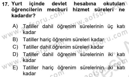 Kamu Personel Hukuku Dersi 2022 - 2023 Yılı (Final) Dönem Sonu Sınav Soruları 17. Soru