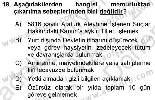 Kamu Personel Hukuku Dersi 2022 - 2023 Yılı (Final) Dönem Sonu Sınav Soruları 18. Soru