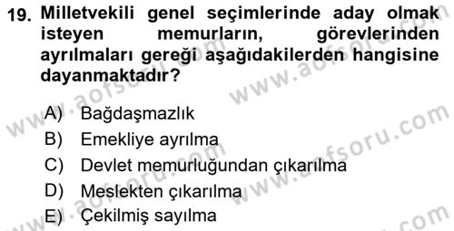 Kamu Personel Hukuku Dersi 2022 - 2023 Yılı (Final) Dönem Sonu Sınav Soruları 19. Soru