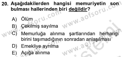 Kamu Personel Hukuku Dersi 2022 - 2023 Yılı (Final) Dönem Sonu Sınav Soruları 20. Soru