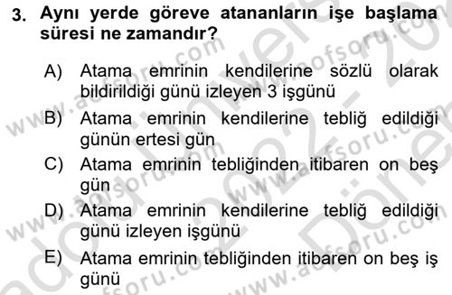Kamu Personel Hukuku Dersi 2022 - 2023 Yılı (Final) Dönem Sonu Sınav Soruları 3. Soru