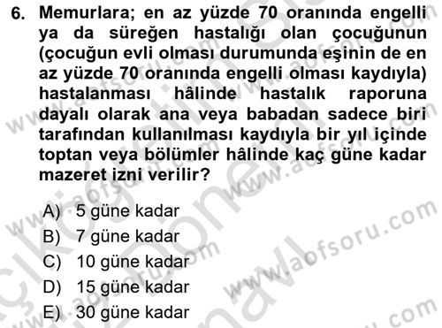 Kamu Personel Hukuku Dersi 2022 - 2023 Yılı (Final) Dönem Sonu Sınav Soruları 6. Soru