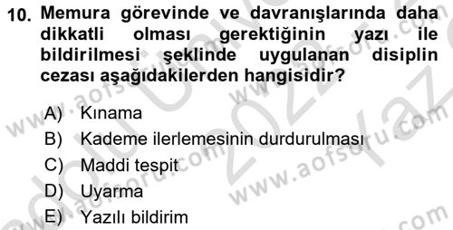 Kamu Personel Hukuku Dersi 2022 - 2023 Yılı Yaz Okulu Sınav Soruları 10. Soru