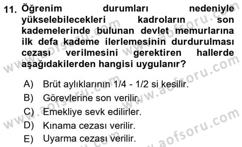 Kamu Personel Hukuku Dersi 2022 - 2023 Yılı Yaz Okulu Sınav Soruları 11. Soru