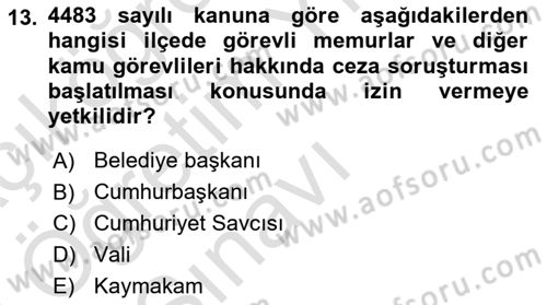 Kamu Personel Hukuku Dersi 2022 - 2023 Yılı Yaz Okulu Sınav Soruları 13. Soru