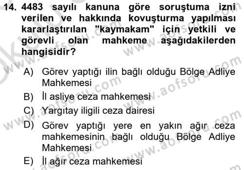 Kamu Personel Hukuku Dersi 2022 - 2023 Yılı Yaz Okulu Sınav Soruları 14. Soru