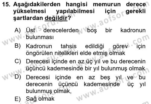 Kamu Personel Hukuku Dersi 2022 - 2023 Yılı Yaz Okulu Sınav Soruları 15. Soru