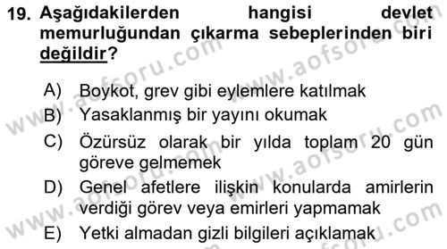 Kamu Personel Hukuku Dersi 2022 - 2023 Yılı Yaz Okulu Sınav Soruları 19. Soru